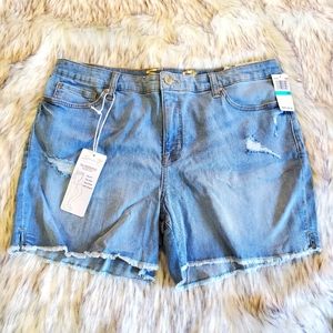 Seven7 The Weekend Midrise Grunge Distressed Denim Shorts size 16